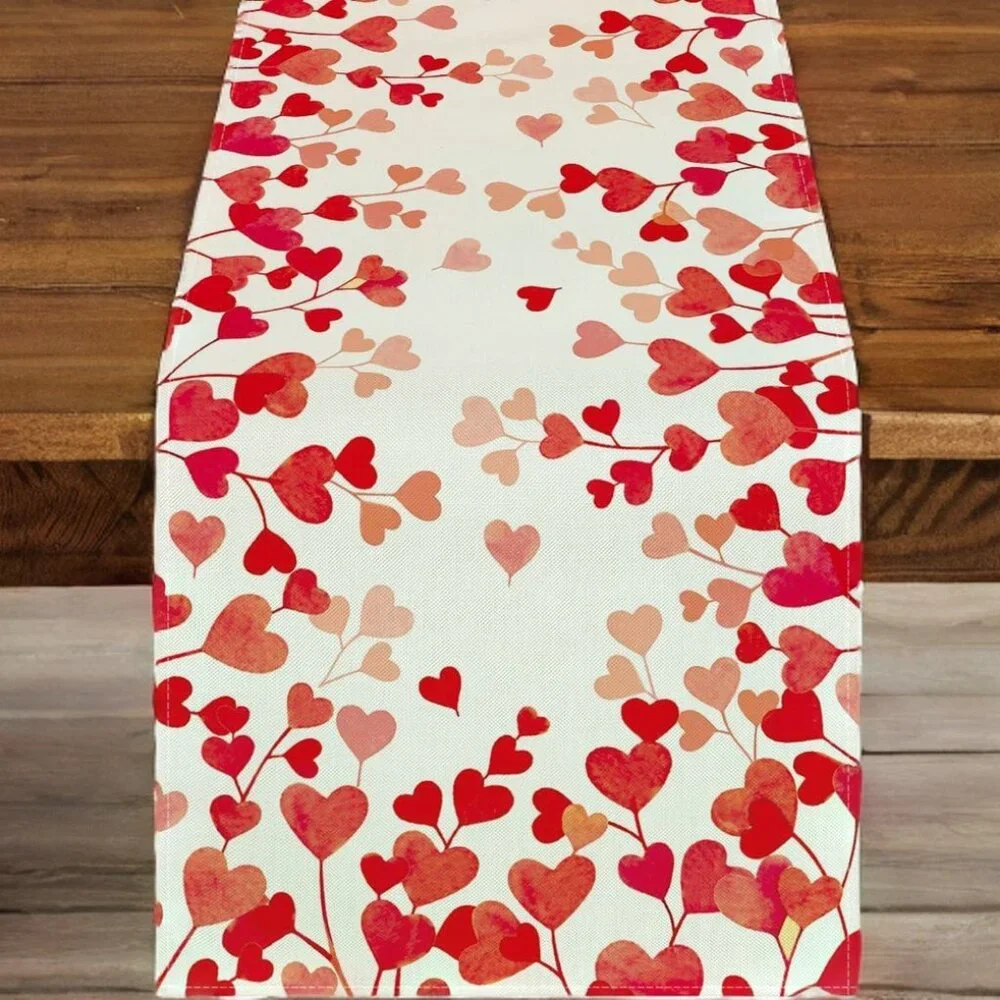 Valentines Day Table Runner Heart Dining Cloth Cottage Red Wedding Party Decor